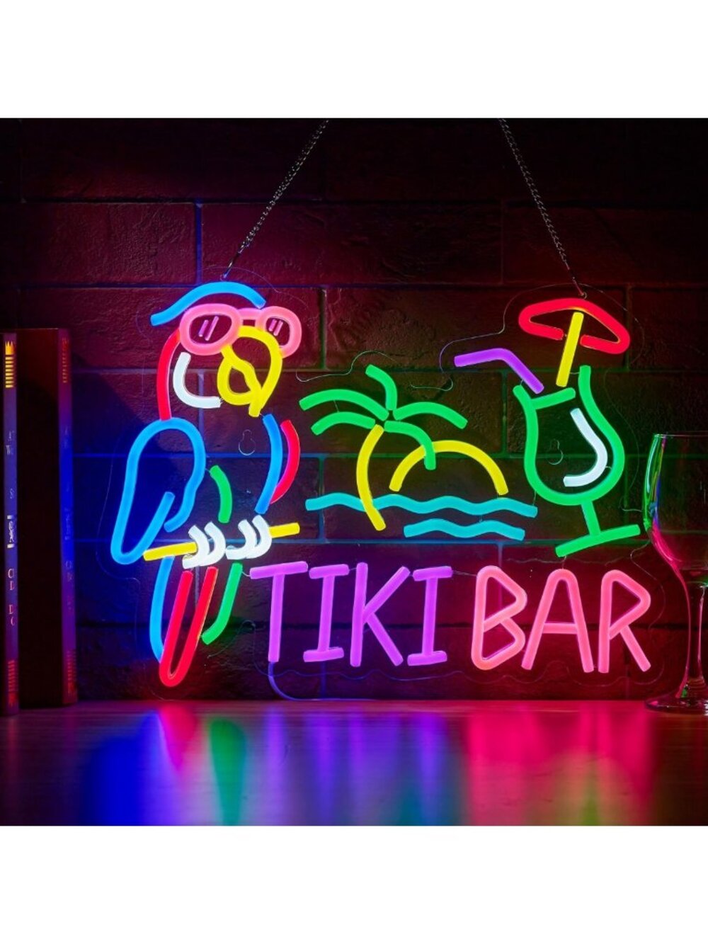 Tropical Neon Sign - Parrot & Palm Tree Wall Decor for Beach Bar, Pub, Man Cave